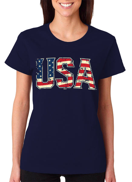 Women's USA Flag Letters T-Shirt