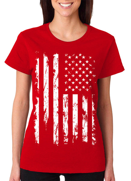 Women's Distressed White USA Flag T-Shirt